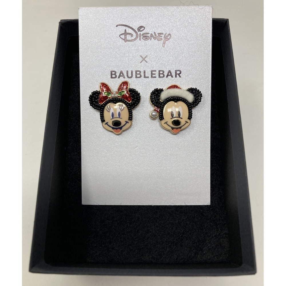 Disney X Baublebar Minnie & Mickey Christmas‎ Holiday Stud Earrings Festive NEW